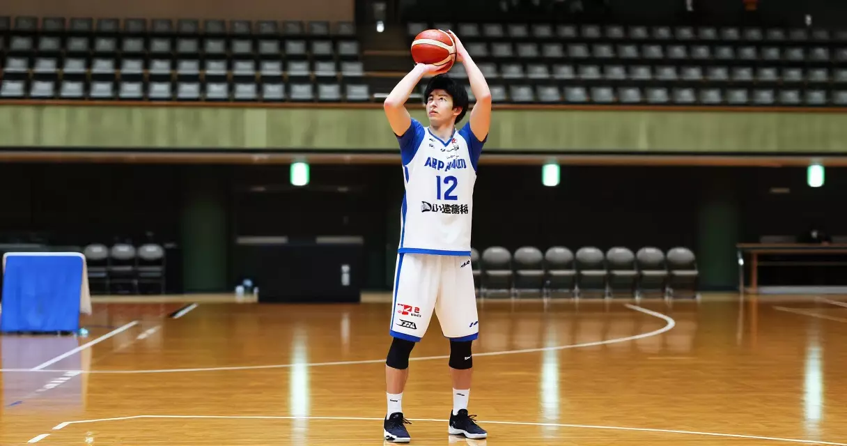 Manlalarong basketball na nagwo-warm up sa loob ng korte bago ang laro sa Japan