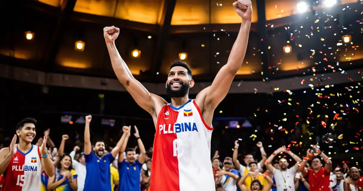 Manlalarong basketball ng Pilipinas na nagdiriwang ng tagumpay sa Finals 2026