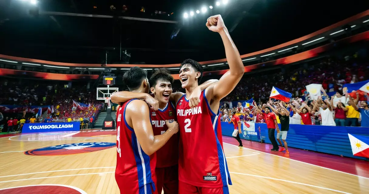Filipino players celebrating after a victory in a PBA playoff game