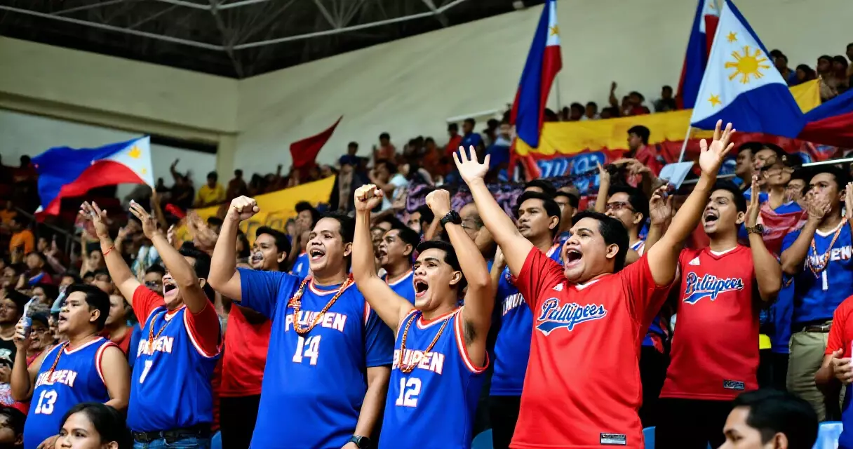 Mga tagasuporta ng Gilas Pilipinas sa loob ng arena na nakasabay sa laro