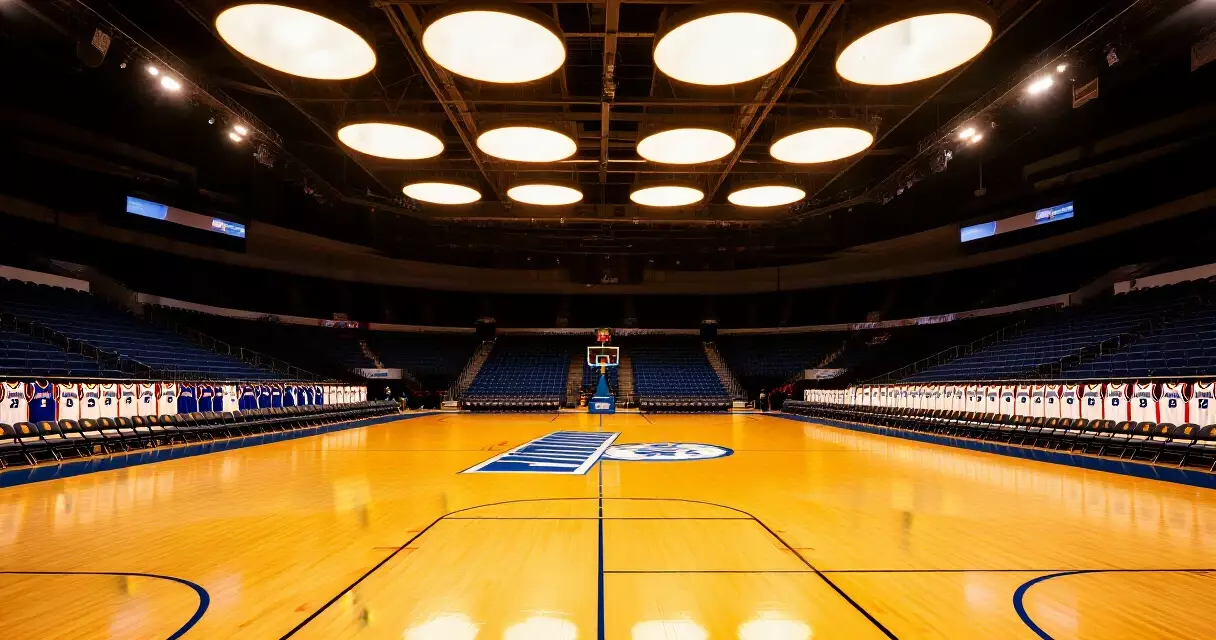 Basketball court sa arena bago ang laro ng qualifiers