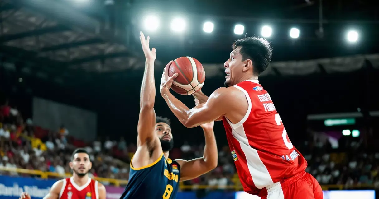Filipino PBA basketball player dominating inside the painted area in an indoor arena