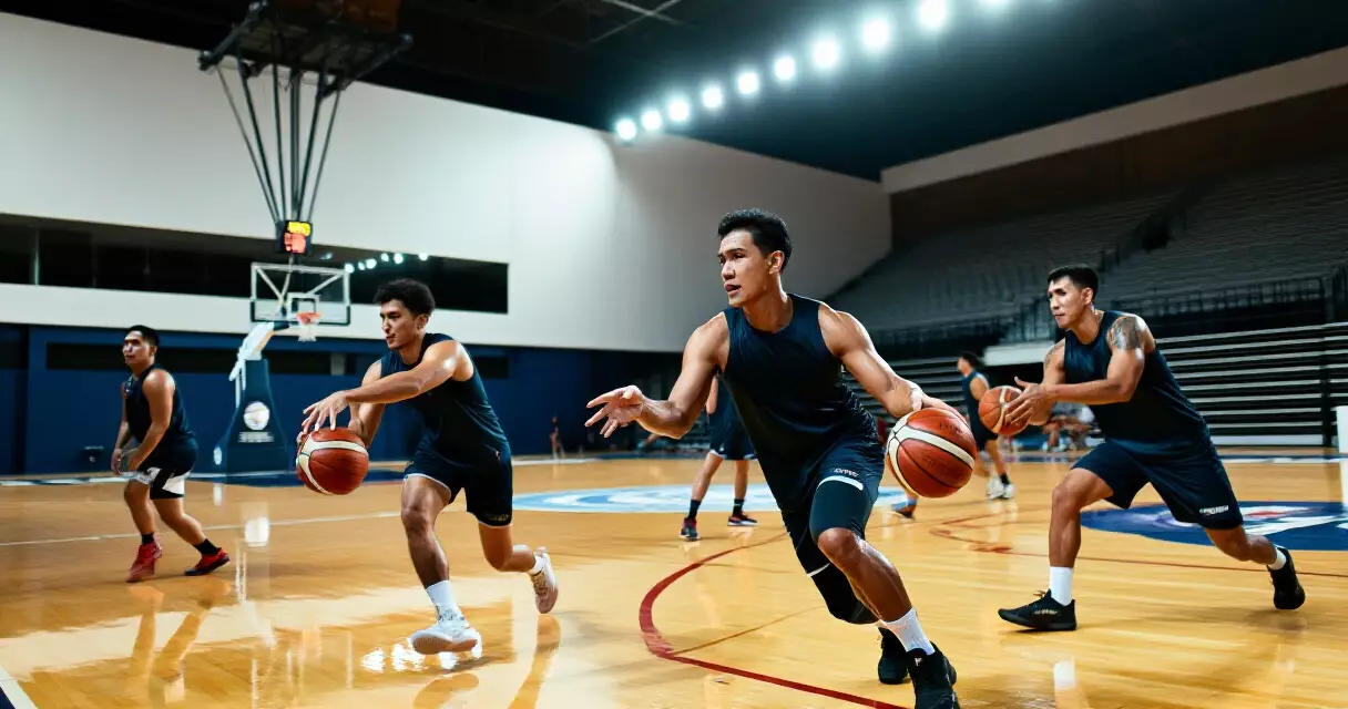 Mga manlalaro ng Gilas Pilipinas nagsasanay sa loob ng basketball court