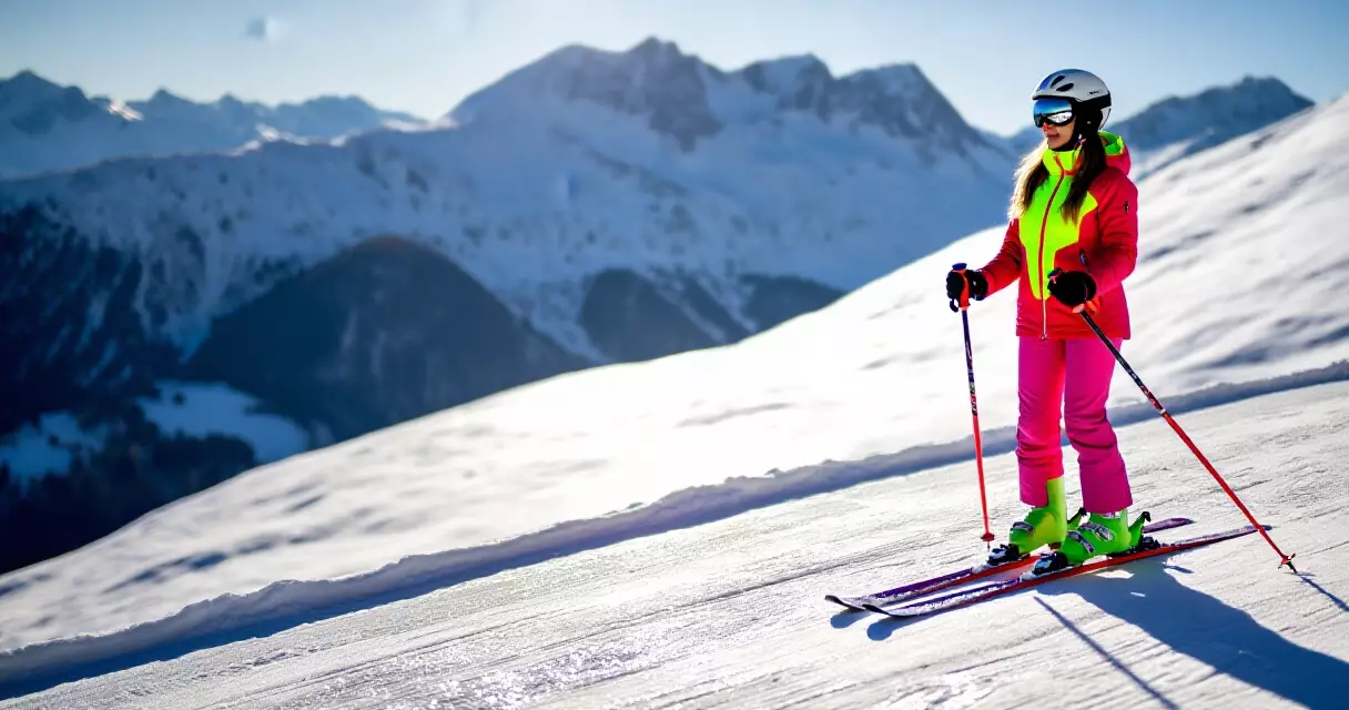 Alpine skier sa tuktok ng snowy mountain slope bago mag-race