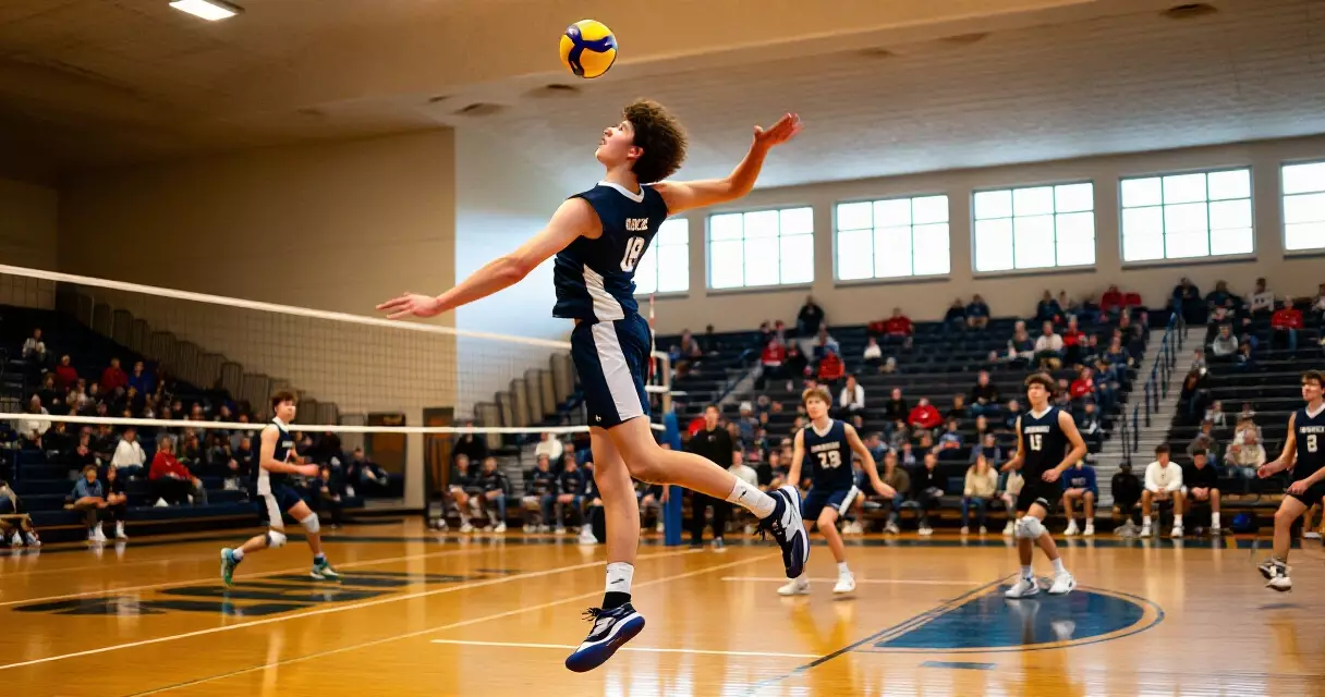 UAAP men's volleyball rookie standout nag-spike ng bola sa loob ng arena