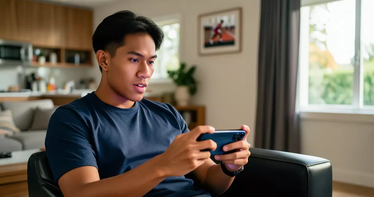 Pilipinong sports fan nanonood ng basketball highlights sa smartphone