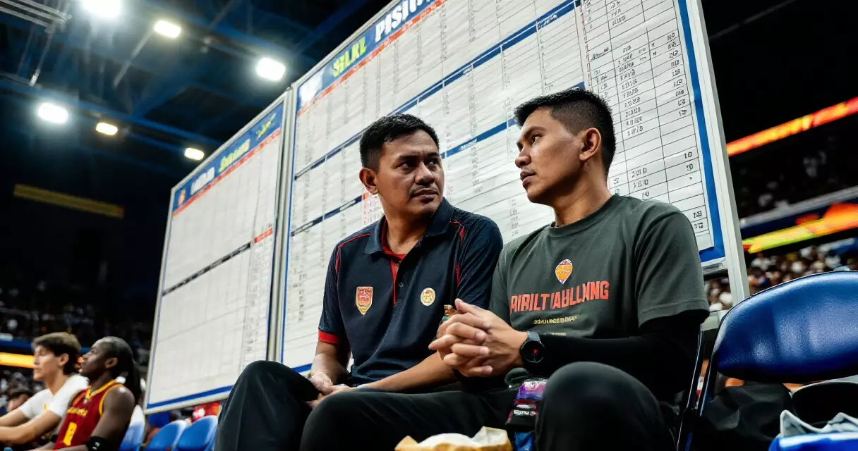 Filipino fan reading the PBA schedule inside the arena