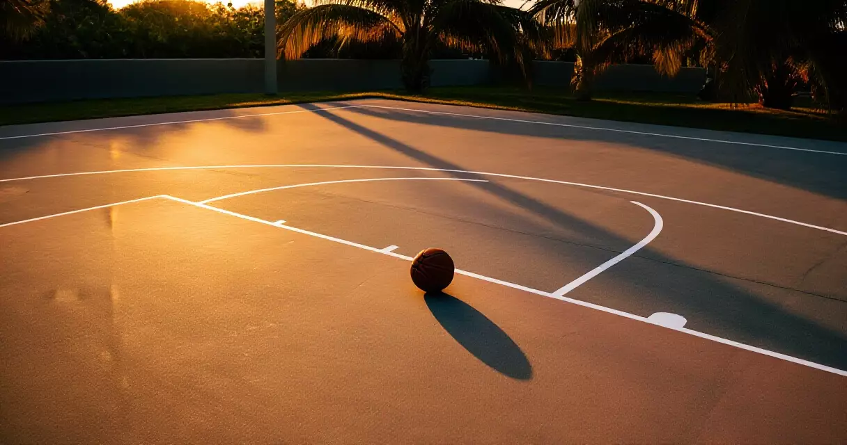Half-court basketball used in 3x3 in the Philippines, golden hour lighting