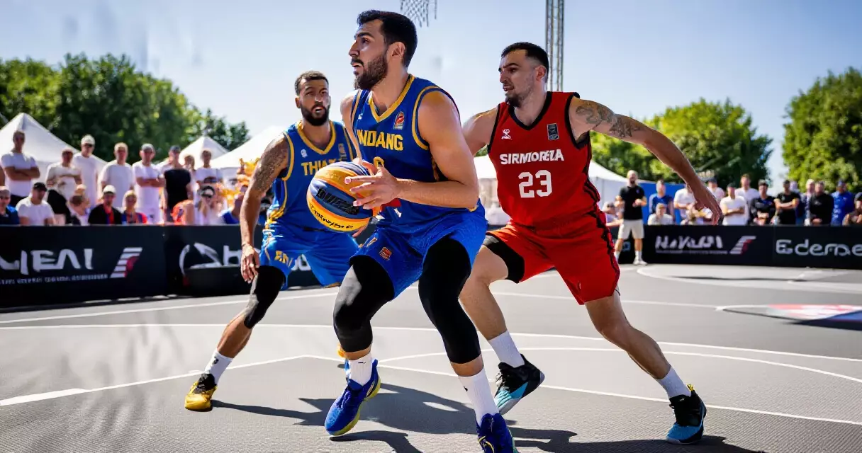 3x3 basketball players competing in an outdoor arena