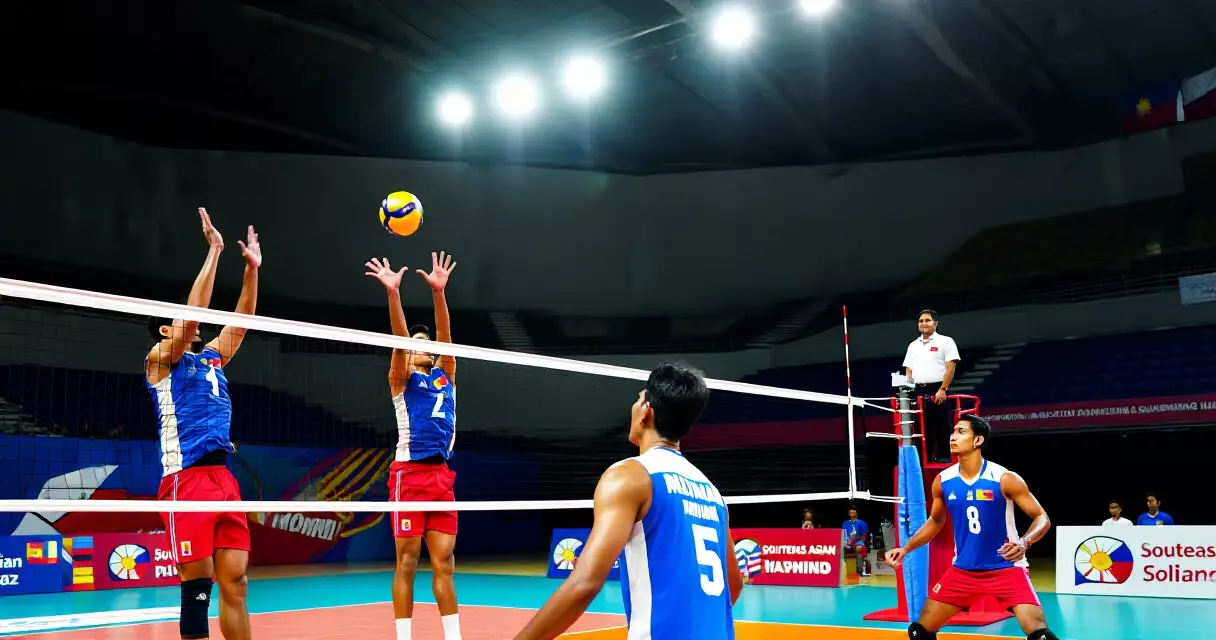 Philippine athletes in indoor volleyball competition in regional games