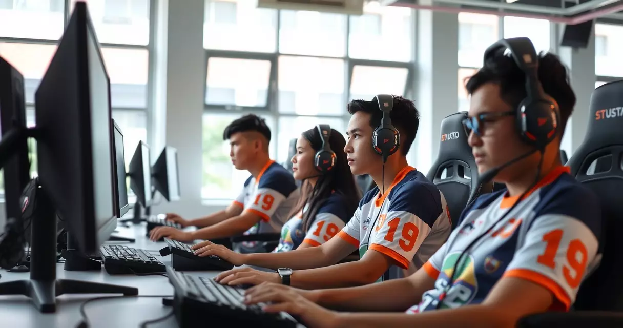 Mga baguhang Filipino esports player nagsasanay sa Valorant sa isang training facility