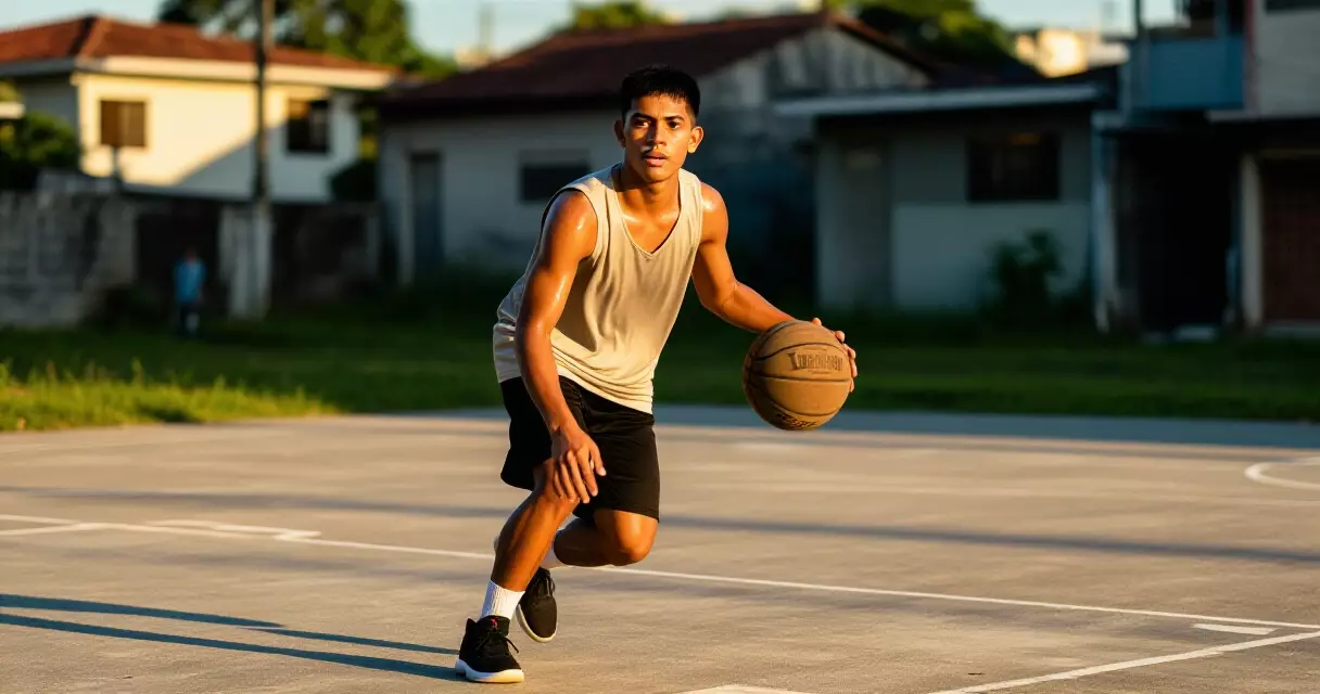 Batang Pilipinong manlalaro ng basketball na nag-eehersisyo sa labas ng korte