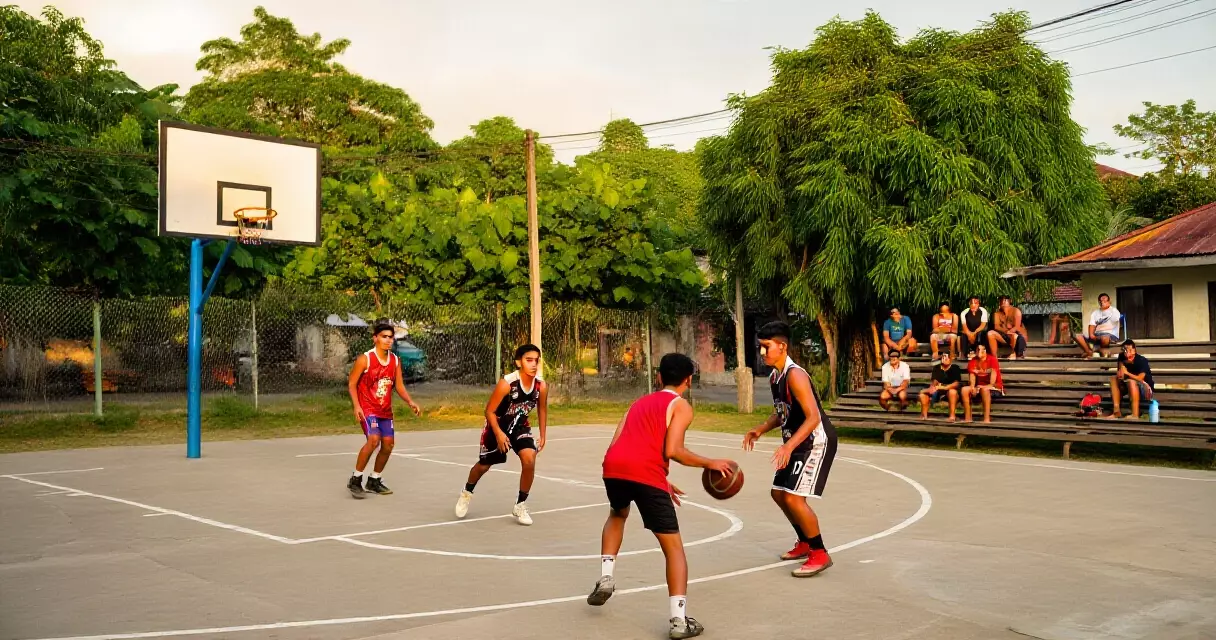 Mga lokal na atleta naglalaro ng basketball sa komunidad sa Bulacan, Pilipinas