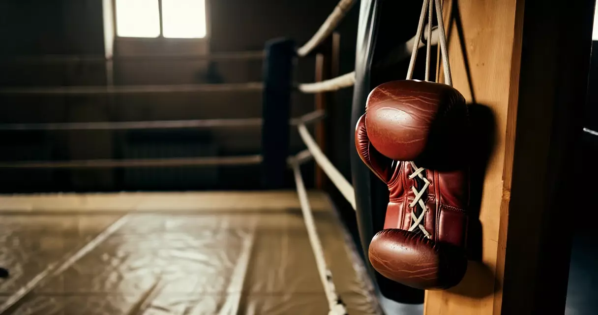 Lumang guwantes ng boksing sa sulok ng ring sa isang gym sa Pilipinas