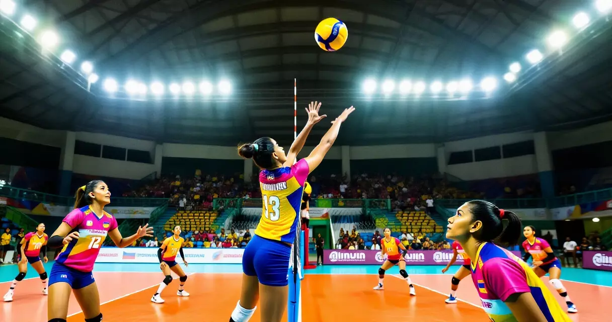 Volleyball players in the Philippines playing inside an arena