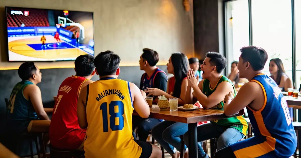 Filipino basketball fans watching a PBA game at a sports bar