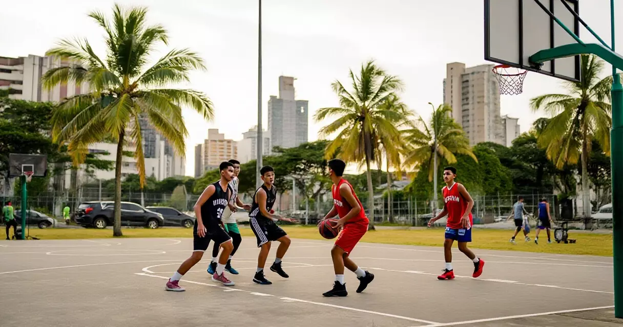 Filipino youth playing basketball outside the court in Davao City